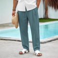 thumbnail image 5 of Zimjoy Big and Tall Men's Casual Pants Summer Cotton Linen Wide Leg Trousers Lightweight Breathable Lounge Pants, Green XL, 5 of 5
