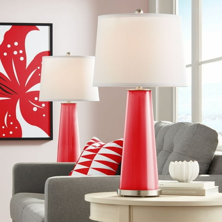 Color Plus Modern Table Lamps Set Of 2 Bright Red Glass