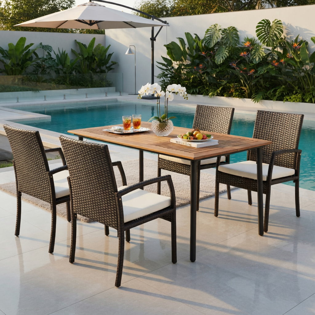 Hommoo 2-Pack Outdoor Wicker Dining Armchairs with Removable Off-White Cushions, PE Rattan Patio Chairs for Backyard, Porch & Poolside, Black