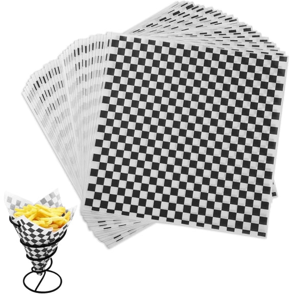 Waxed Deli Paper Sheets 12 * 12 Inch, 100 Pcs Food Basket Liners for Sandwiches, Burgers, Checkered Deli Wrap Wax Paper Sheets Black