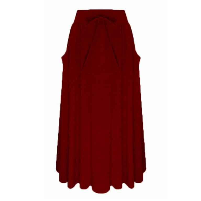 GWAABD Elastic Waist Skirts for Women Women's Summer Long Maxi Skirt Solid  Color Skirts 