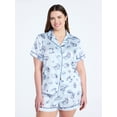 thumbnail image 2 of Joyspun Women’s Stretch Satin Short Sleeve Top and Shorts Pajama Set, Sizes XS-3X, 2 of 6