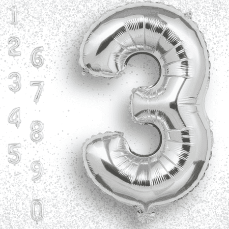 Silver Number 3 Mylar Foil Balloon 32 inch – Helium or Air Filled Metallic Balloons for Kids 3rd Birthday Party Anniversary Graduation Decorations
