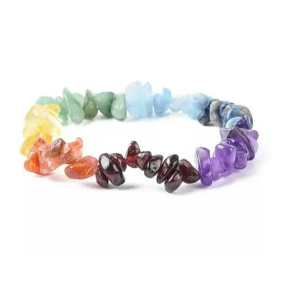 K-KED 7 Chakra Bracelet Gemstone Crystal Natural Stone Stretch Reiki Jewellery Gift -7.5 in