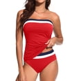 thumbnail image 4 of IYYVV Bandeau Tankini Swimsuits For Women - Two Piece Ruched Tummy Control Bathing Suit Strapless Modest Swimwear With Bottoms Red L, 4 of 6