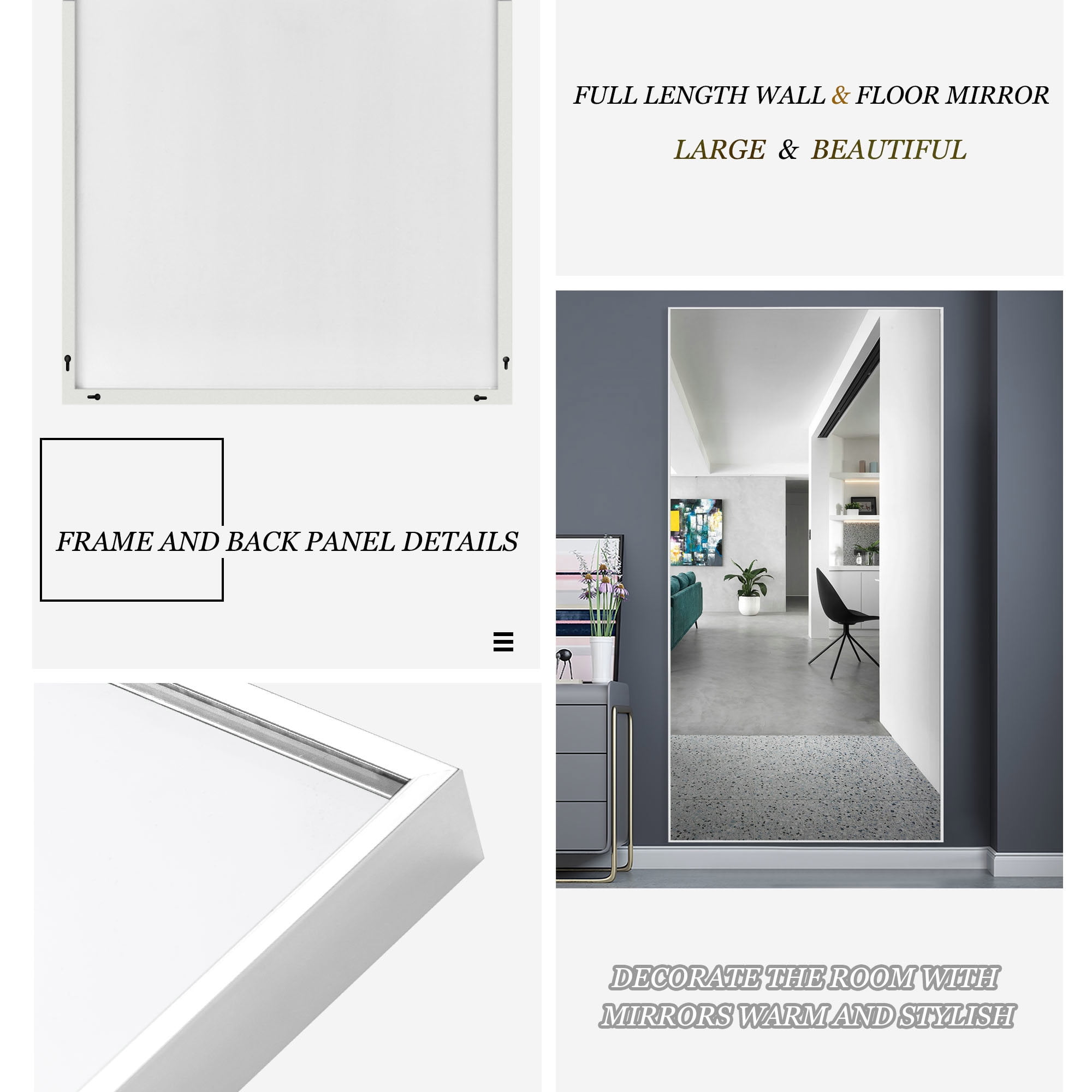 71"x28" Aluminum Alloy Frame Mirror Rectangular Full Length Floor Mirror with Stand White