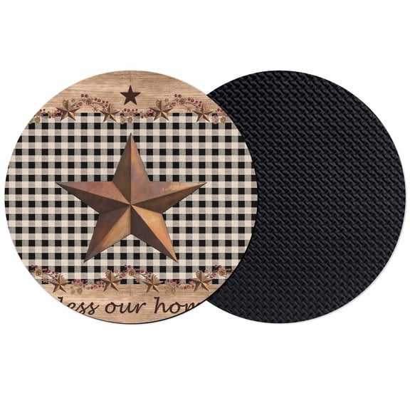 Western Texas Star Vintage Coasters Set of 2, Absorbent Coasters for Drinks, Rustic Wreath Wood Black Plaid Coaster for Desk Coffee Table Protection, Home Decor House Warming Gifts 4"