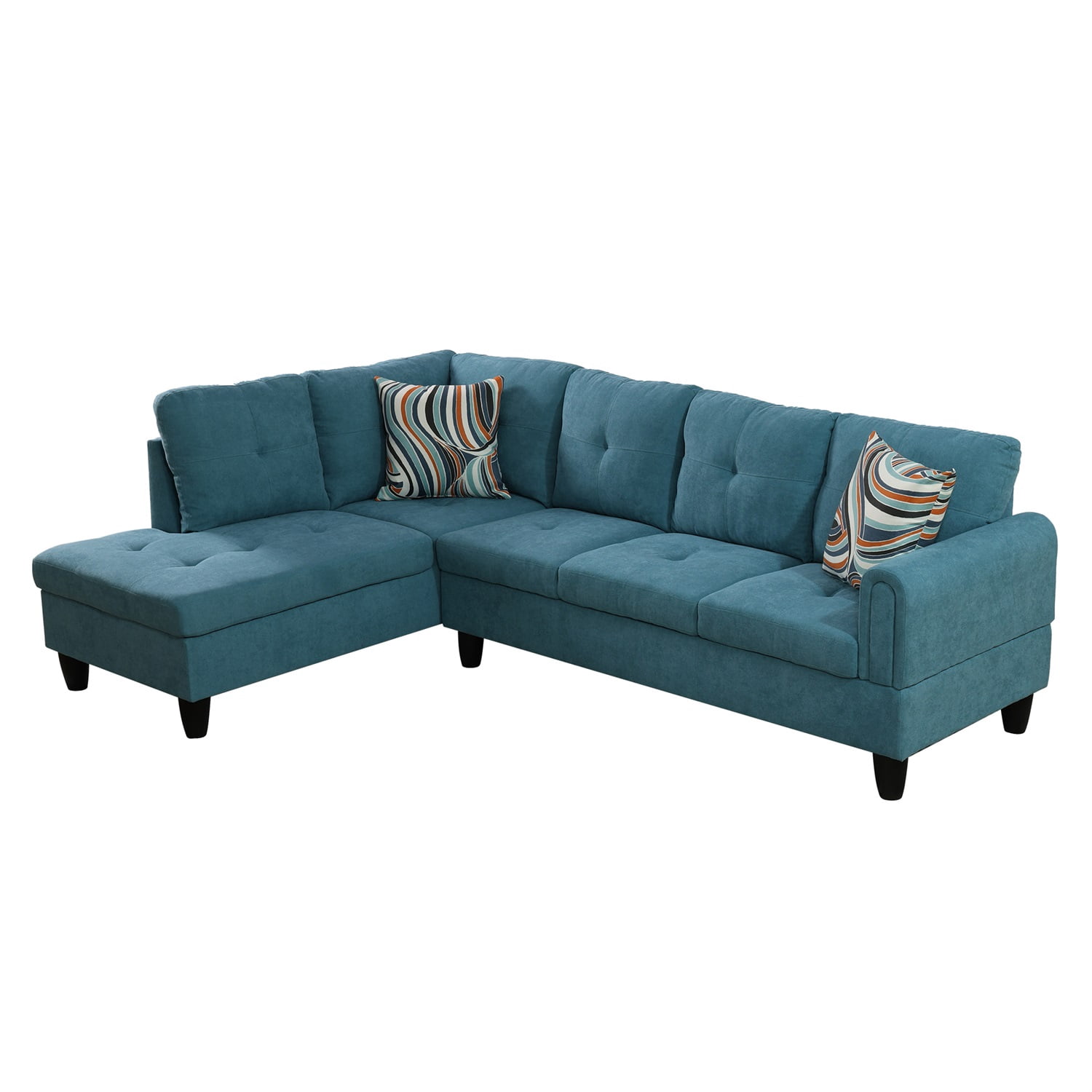 Hommoo L Shaped Couch Set Sectional Sofa Set, Flannel Living Room Furniture Sets, 4-Seat Couches and Sofa Set for Home, Apartment, Dorm, Green(No Ottoman)