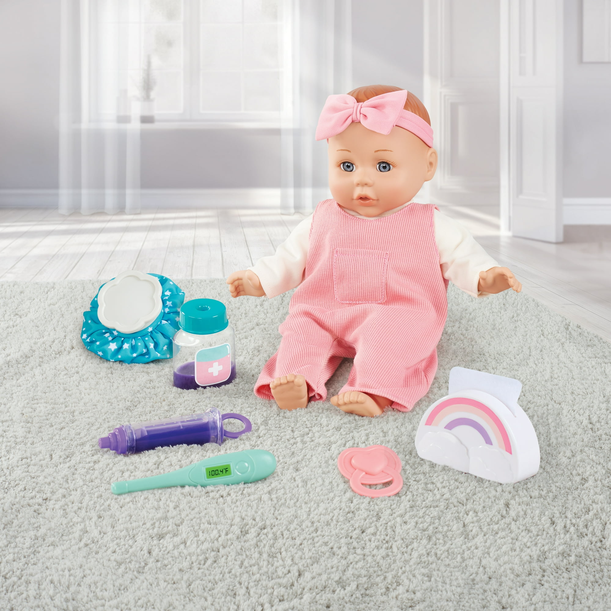 My Sweet Love Get Better Baby 14-Inch Soft Body Doll with Doctor Care Accessories, Rose Pink & Ivory Outfit, 10 Pieces