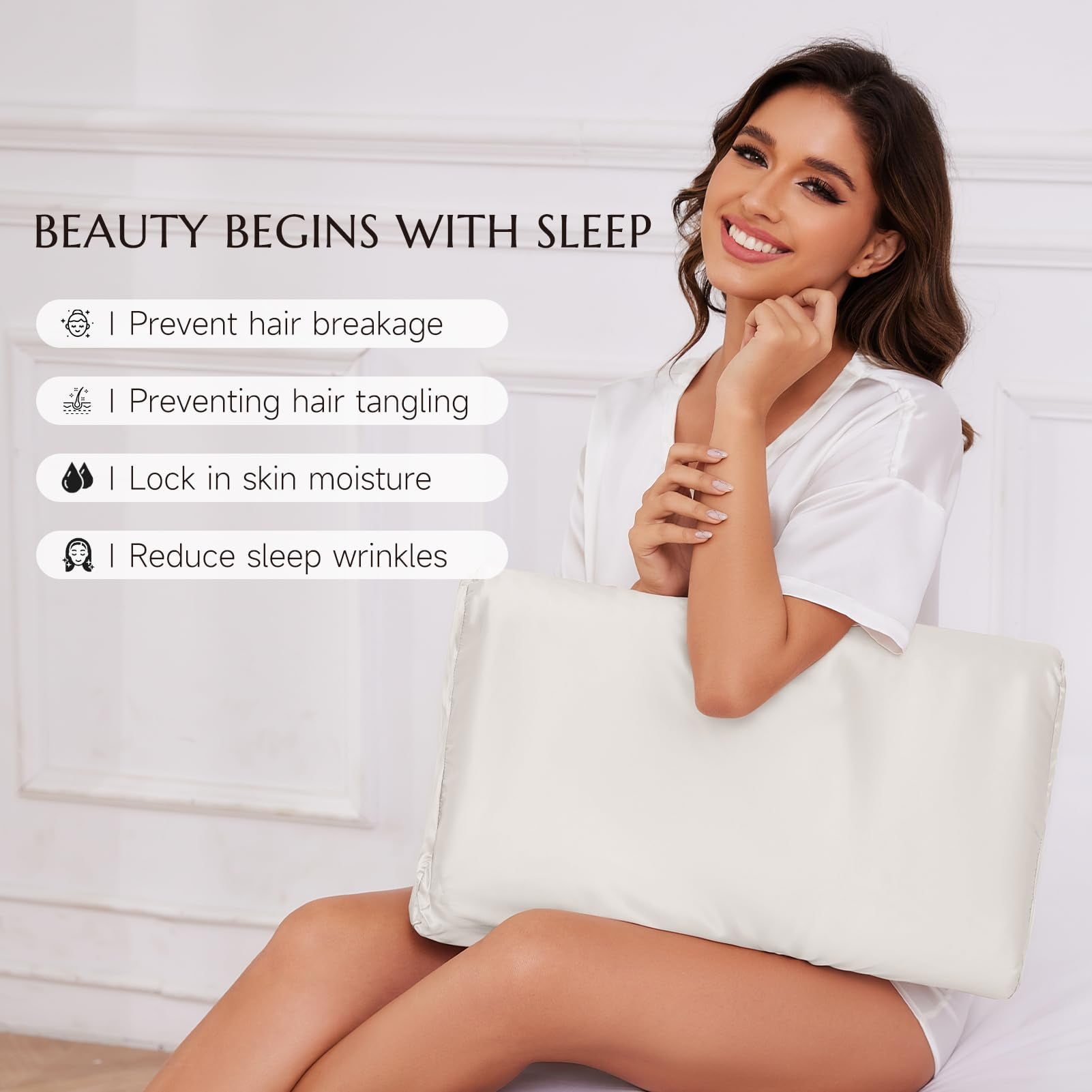 THXSILK Silk Contour Pillowcase, 19 Momme Silk Cervical Pillowcase, Neck Pillowcase, Wave Shape Pillow Case, 100% Pure Mulberry Silk, White