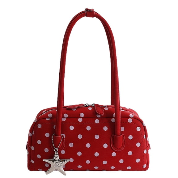 Women's Y2K Polka Dot Shoulder Handbag, Multi Color Polka Dot Boston Underarm Bag with Detachable Star Pendant, Adjustable Strap Zipper Casual Handbag for Street Dating