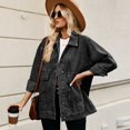 thumbnail image 5 of SWSMCLT Women's Jean Jacket Light Washed Coat Hooded Denim Jacket Long Sleeve Top Spring Soft Oversized Baggy Classic Western Casual Pocket Black X-Large, 5 of 5