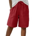 thumbnail image 2 of Endives Linen Shorts For Women Knee Length Tie High Waisted Elastic Casual Wide Leg Short Summer Pants Daily Wear, 2 of 7