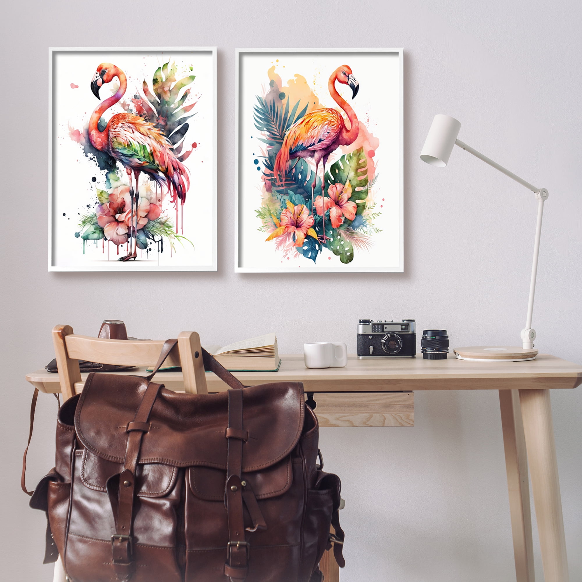 Stupell Industries Modern Tropical Flamingos Animals & Insects Painting White Framed Art Print Wall Art, 24 x 30