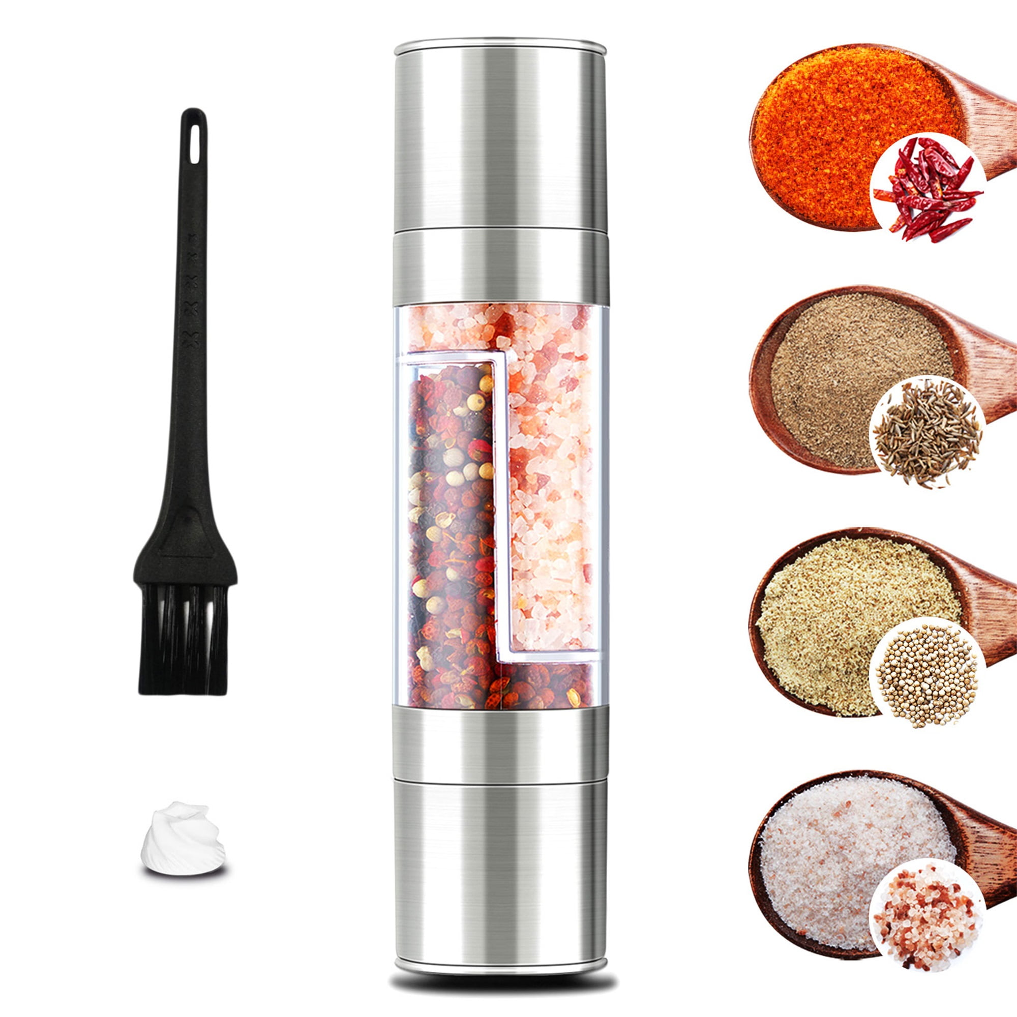 COCOBELA 2 Pack Electric Spice Salt Pepper Mill Grinder Stainless Steel  Muller Adjustable Coarseness, Battery Powered with LED Light, One Hand  Automatic Operation 