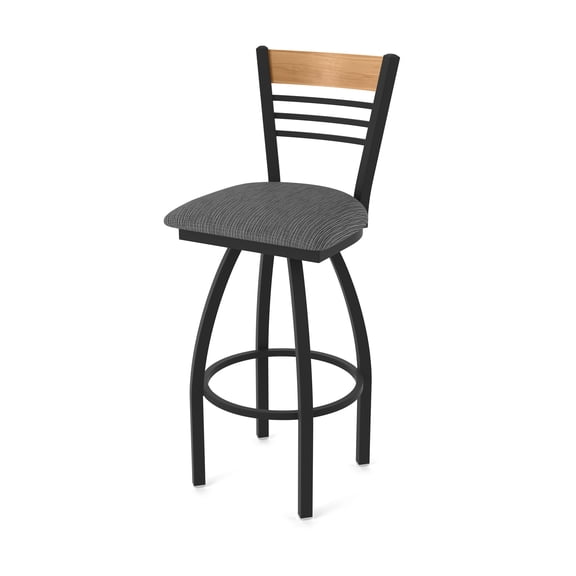 880 Eleanor 36" Swivel Extra Tall Bar Stool with Black Wrinkle Finish, Medium Back and Graph Coal Seat