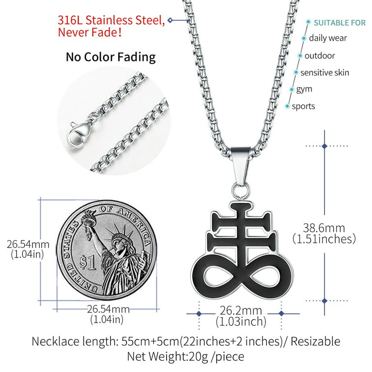 FaithHeart Men Leviathan Cross Brimstone Pendant Necklace Church of Satanic  Symbol Stainless Steel Jewelry for Pagan 