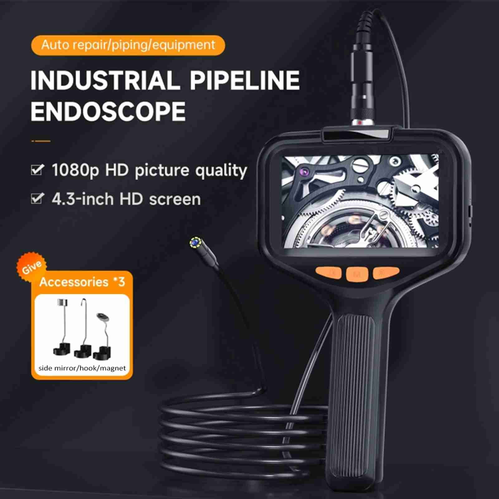 Inspection Endoscope Camera With Light, HD 1080P Borescope With 4.3'' Screen 8 Adjustable LED Lights, Inspection Camera With 32.81ft  Cord