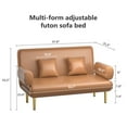 thumbnail image 5 of Modern Folding Sofa, Adjustable Futon Sofa Bed, Upholstered Loveseat Sofa with Gold Metal Legs and Detachable Armrest, Comfy Sleeper Bed Accent Sofa for Living Room, Bedroom, Office, Brown, 5 of 5