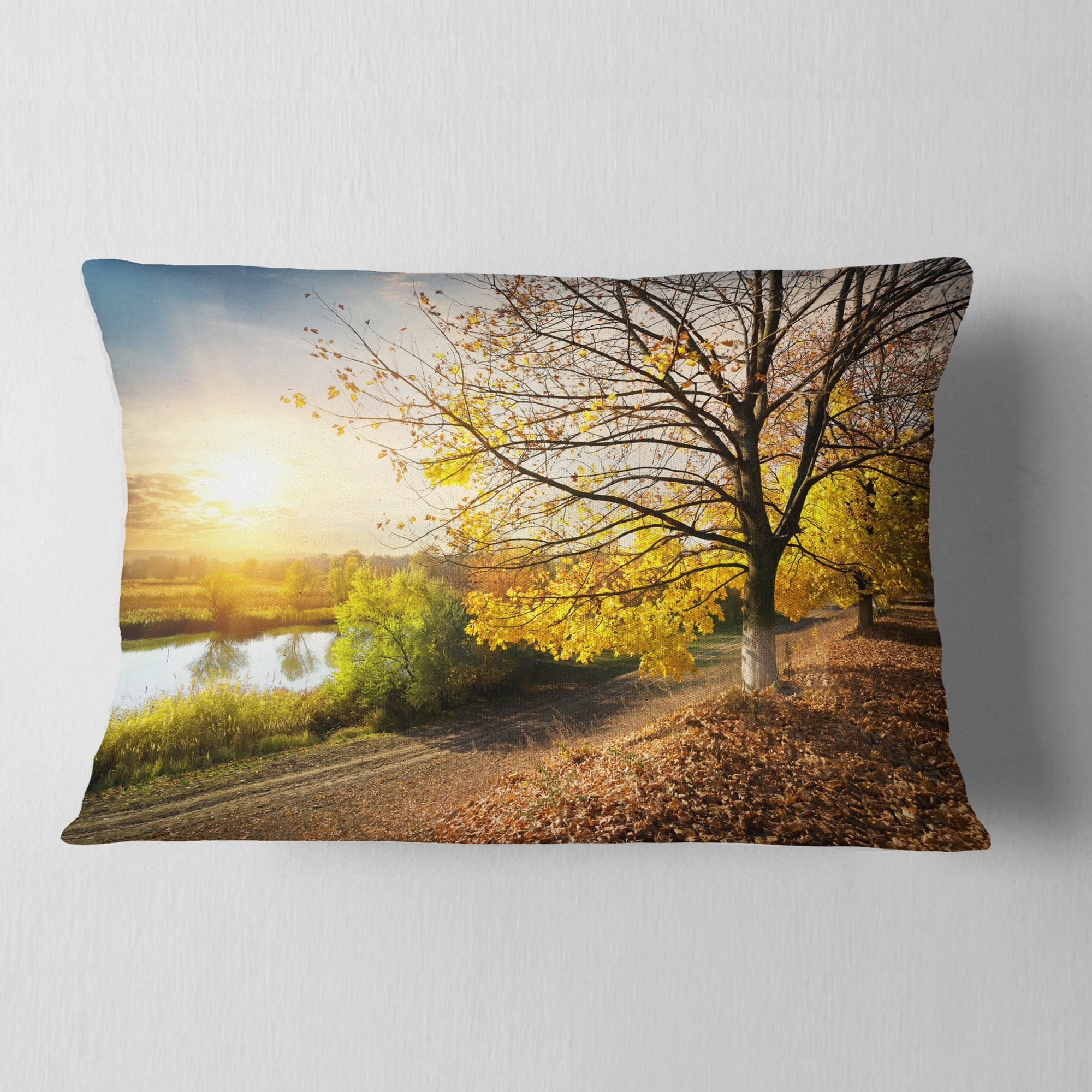 Designart Beautiful Road by the River - Landscape Printed Throw Pillow - 12x20