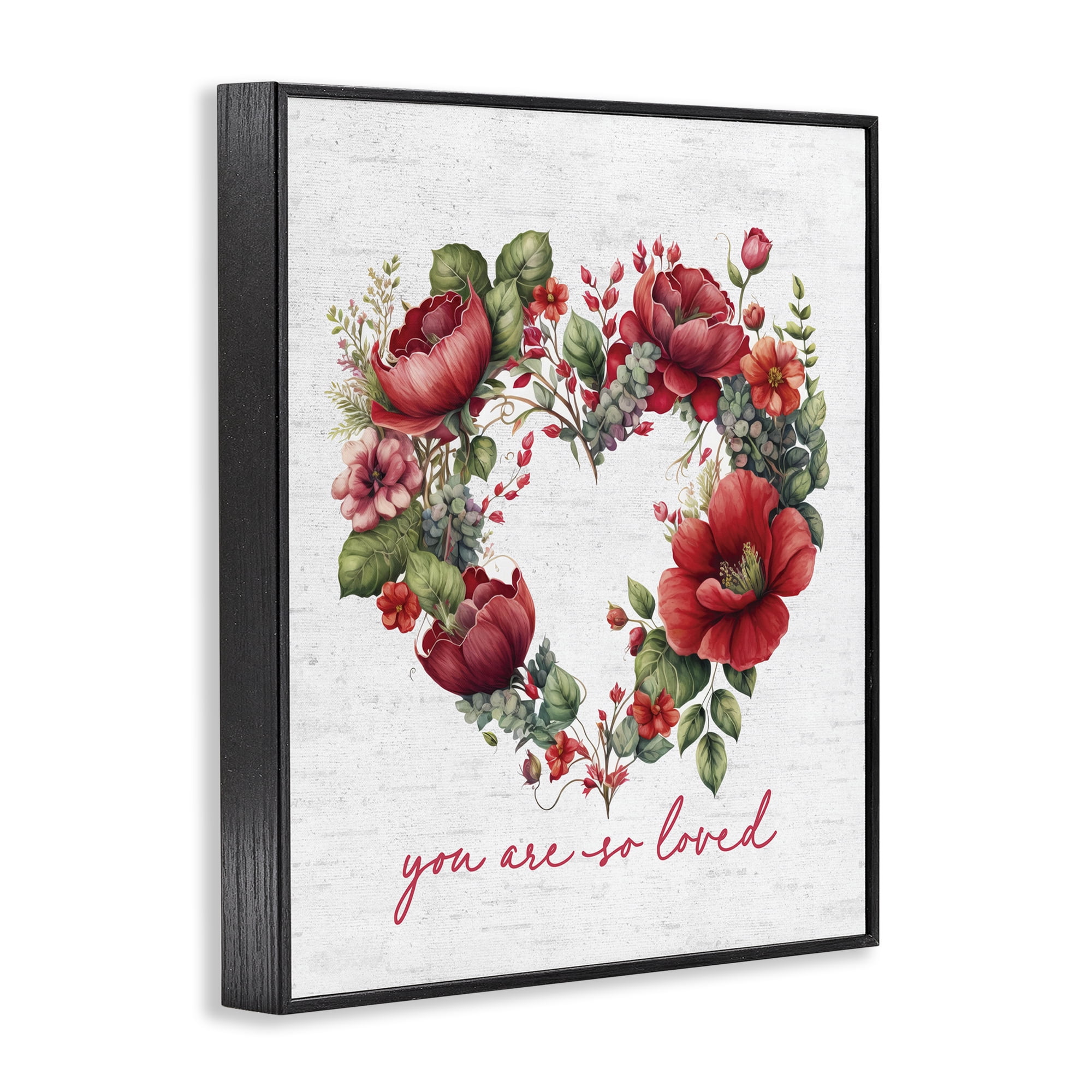 Stupell Industries Loved Heart Wreath Botanical & Floral Painting Black Framed Art Print Wall Art, 24 x 30