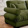 thumbnail image 5 of Oversized Modern Olive Green Velvet Two-Seater Sofa with Ottoman, Round Bolster Armrests, and Decorative Pillows for Reading Room, 5 of 8