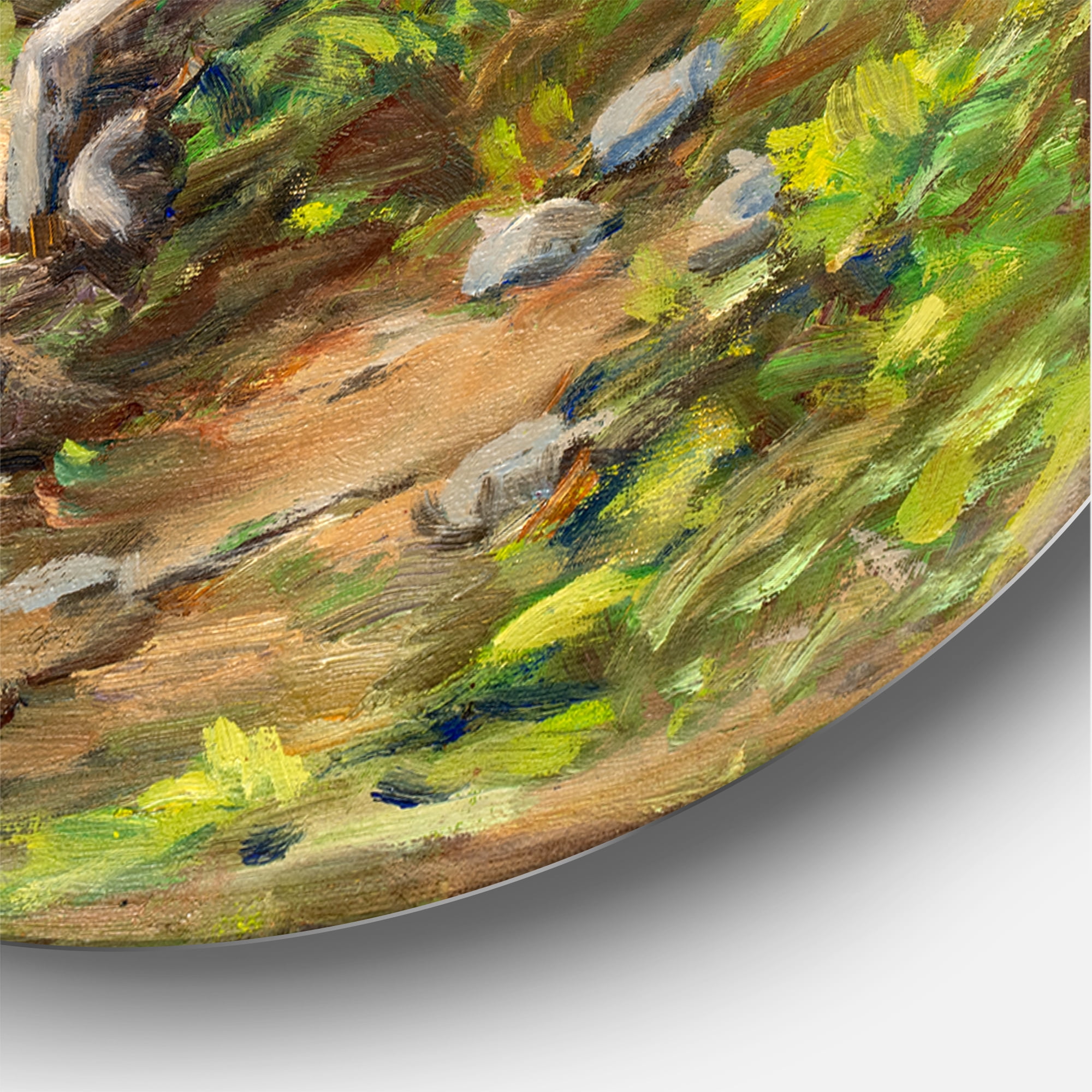 Designart 'The River By The Rural Road' Traditional Circle Metal Wall Art 29x29 - Disc of 29