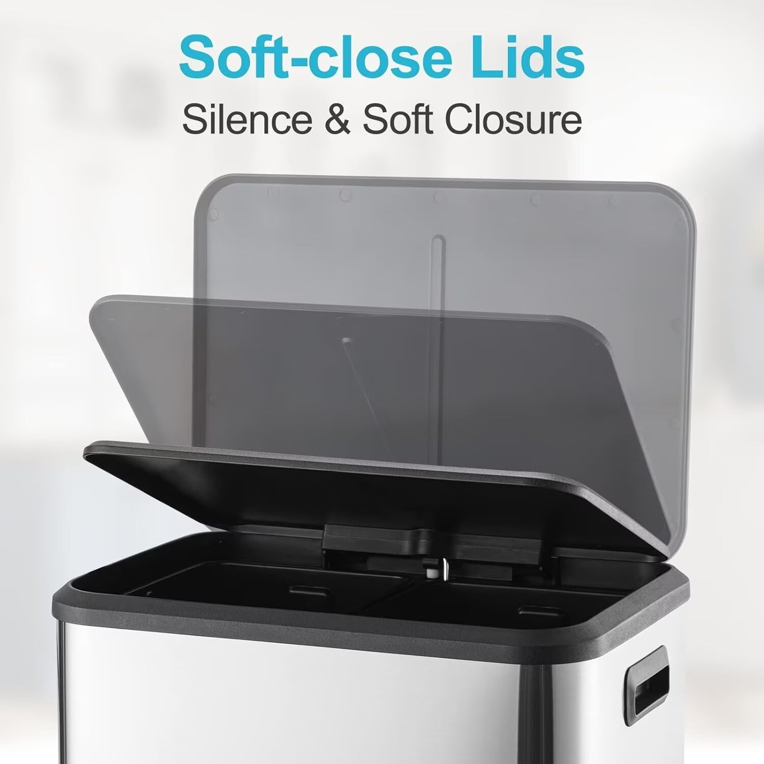 HELLONE 30 L / 8 Gal Hands-Free Dual Compartment Recycling Kitchen Step Trash Can with Soft-Close Lid, Stainless Steel Garbage Can for Kitchen