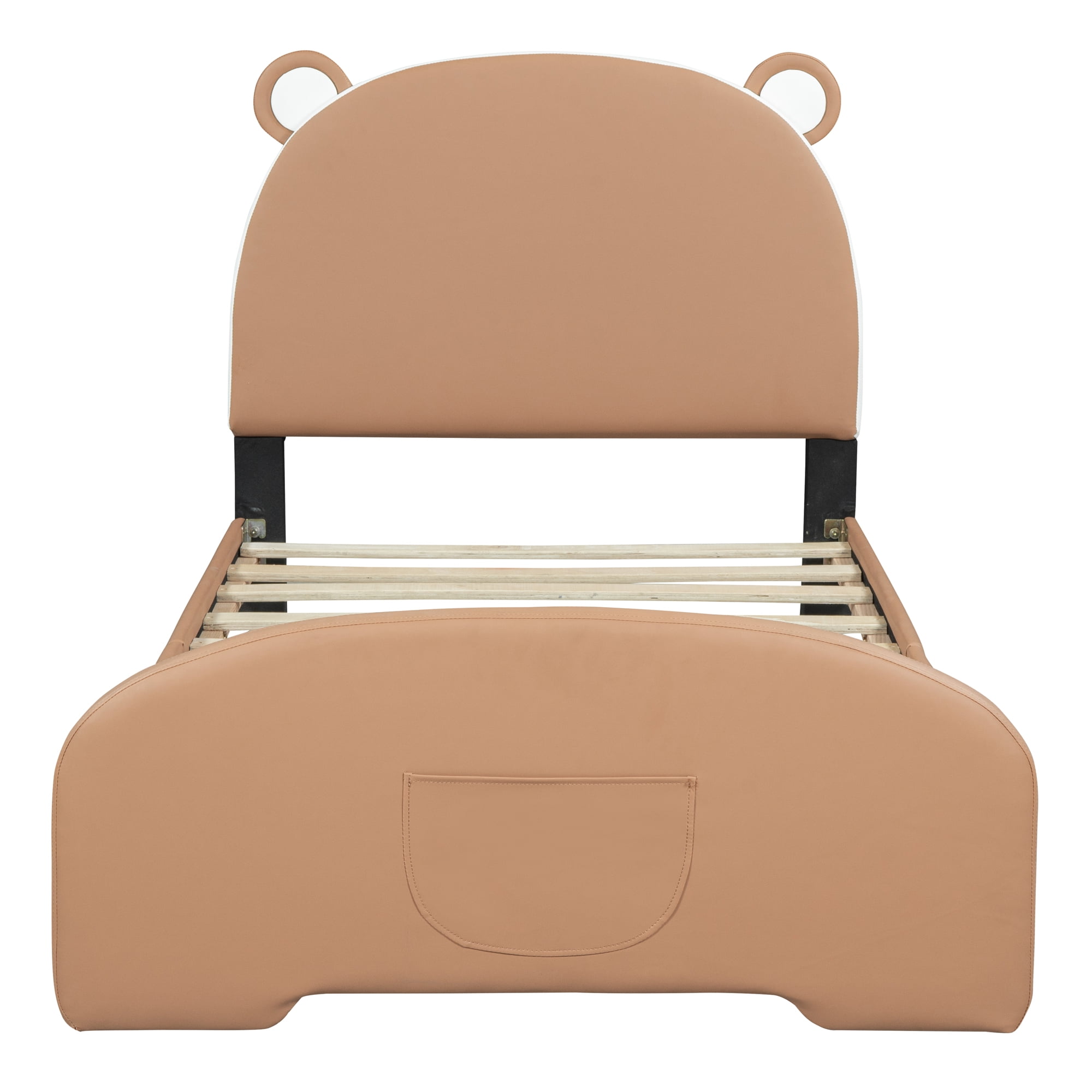 Aukfa Cartoon Animal Kids Twin PU Leather Standard Beds, Brown