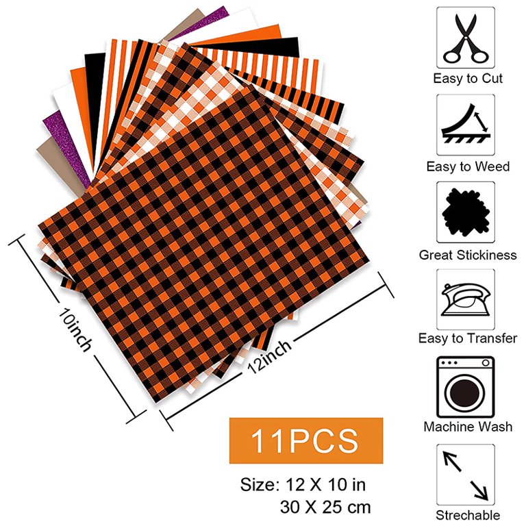 Printed HTV Orange Buffalo Plaid Print 12 x 15 Sheet