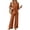 Ginger #013, variant on Women's 2 Piece Sets 3/4 Sleeve V Neck Tops & Wide Leg Pants Fall Lounge Set 2026 For Vacation & Daily Wear M