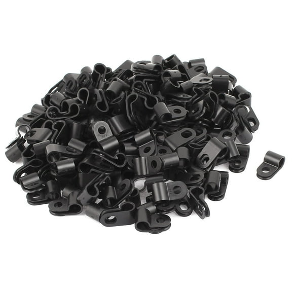 200Pcs Black Plastic R Type Cable Clip Clamp for 6mm Dia Wire Hose Tube