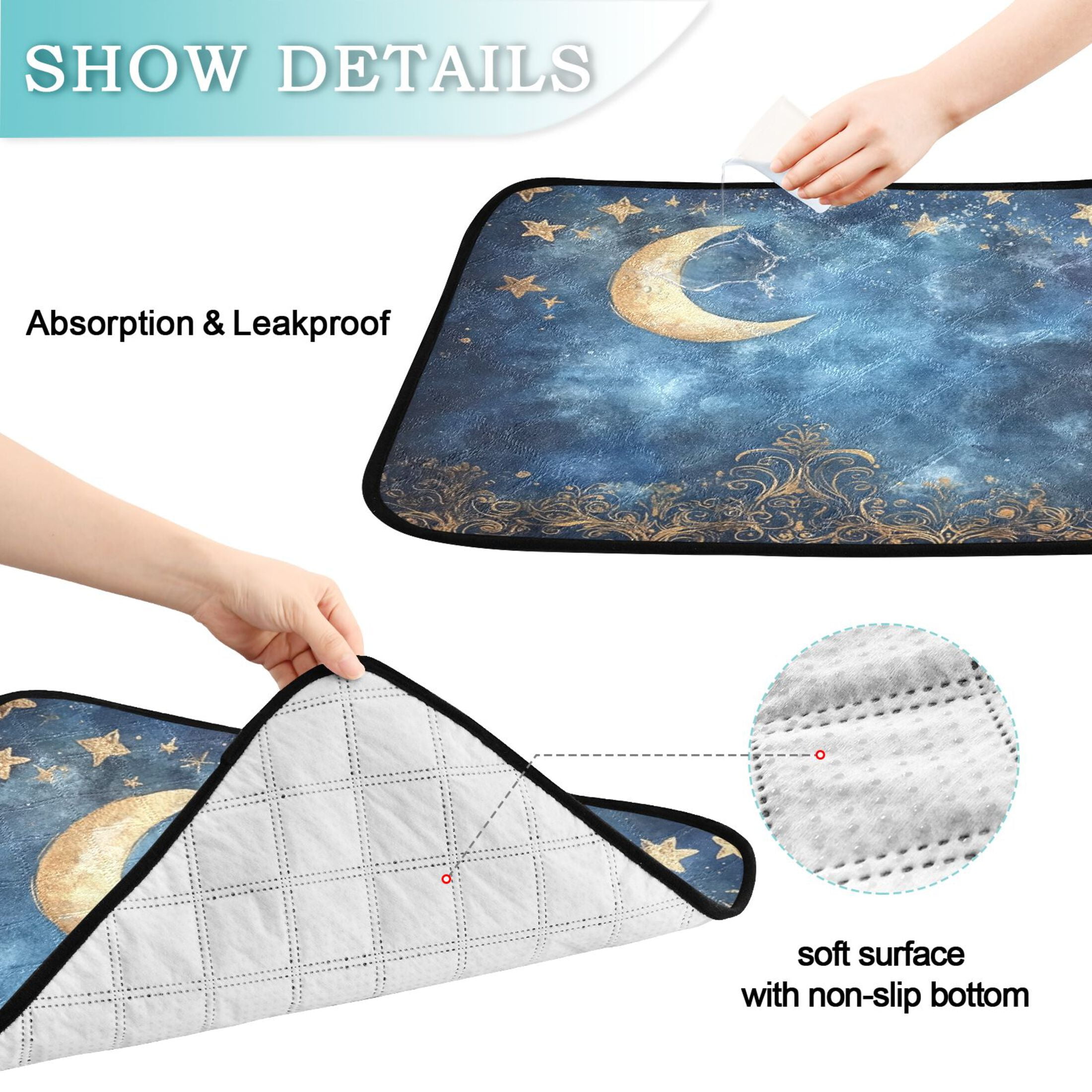 Qxltty Lacy Night Sky Cat litter Pads Pet Set of 3 Diaper Mats Center Anti-leakage Layer Absorbent Soft and Comfortable