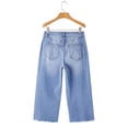 thumbnail image 5 of Jean Capris for Women Stretchy Raw Hem Straight Leg Cropped Jeans Baggy High Waisted Denim Capri Pants Light Blue 2XL, 5 of 7