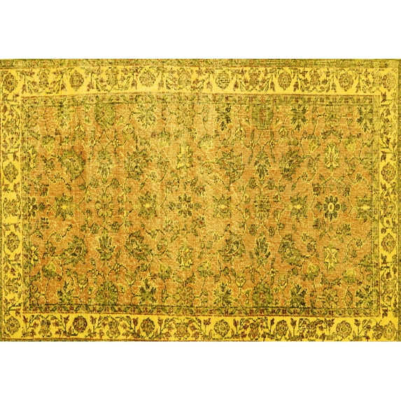 Ahgly Company Machine Washable Indoor Rectangle Persian Yellow Traditional Area Rugs, 4' x 6'