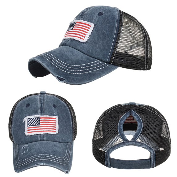 Memorial Day Mens Trucker Cap Us Flag Patch Washed Vintage Mesh Back Breathable Patriotic Casual Hats