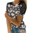 thumbnail image 2 of Aoujea Women Casual Printing Round-Neck Lace Hollow Out Short Sleeve Pullover Slimming Blouse T-shirt Tops Women Tops 50% Off Clear! S-5XL, 2 of 5