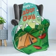 thumbnail image 4 of Labour Day Soft Flannel Fleece Blanket, Cartoon Illustration of a Mountainous Landscape Barbecue Happy Camper, Cozy Plush for Indoor and Outdoor Use, 60" x 80", Fern Green Multicolor, by Ambesonne, 4 of 5