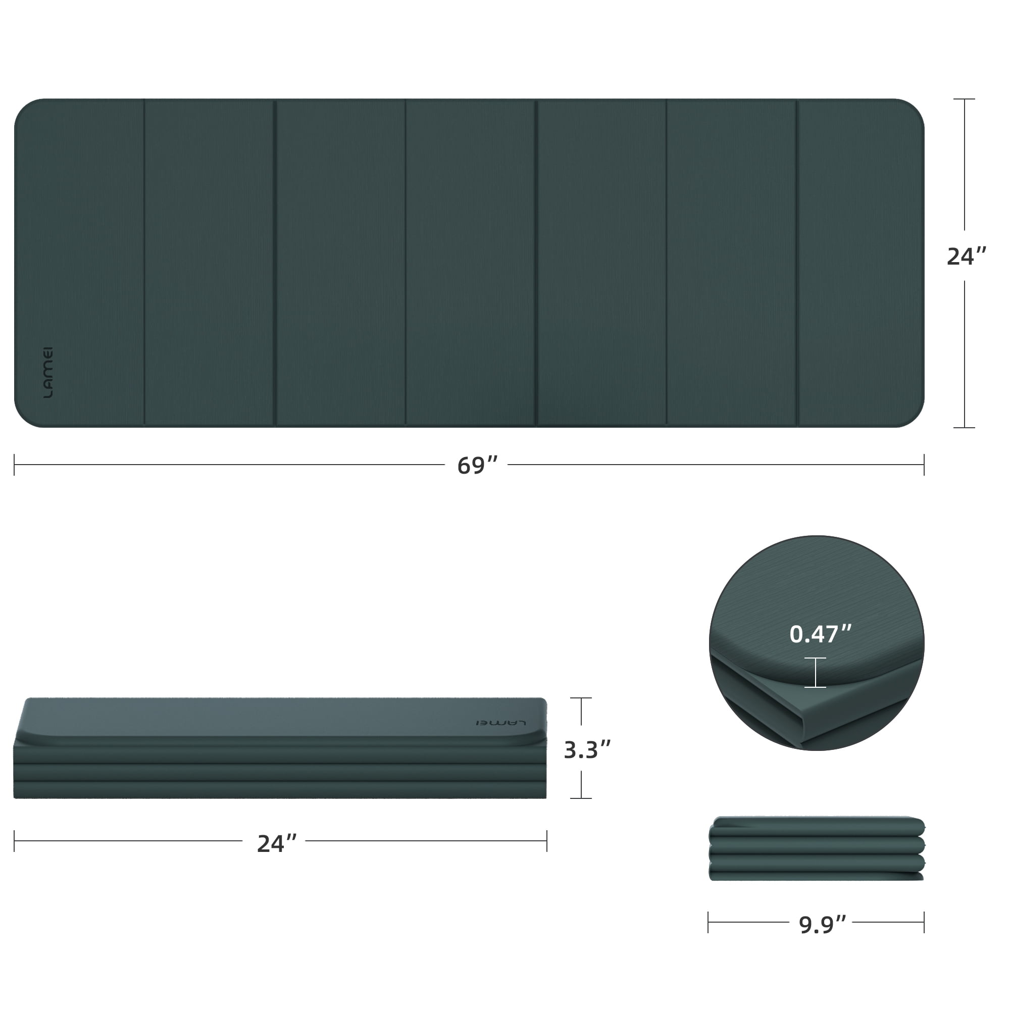 Lamei Foldable Yoga Mat, Extra Thick 1/2 inch Exercise Mat for Home Workout, Non-Slip Pilates Mats, Easy Storage, Quick Fold, No Curl(Green)