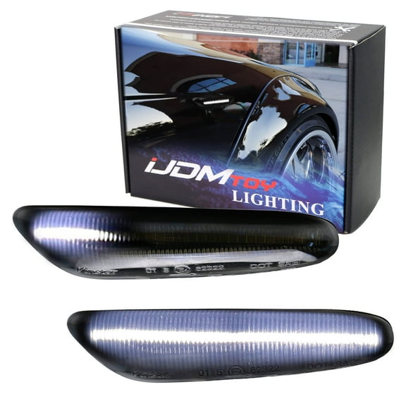 Euro Smoked Lens White Sequential Blink Full LED Front Fender Side Marker Blinker Lights For BMW 1 3 5 Series, etc, Replace OEM Amber/Clear Sidemarker Lamps
