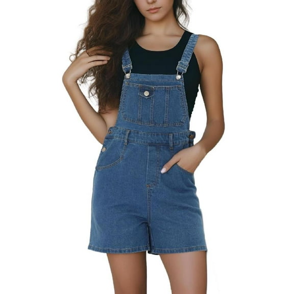 REFINED ATTIRE Women's Denim Overalls Summer Adjustable Strap Casual Jean Shortalls with Pockets XS Blue