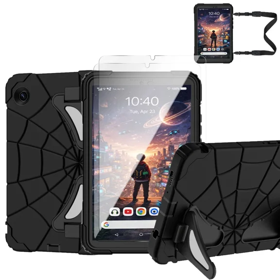Fesign Case for Samsung Galaxy Tab A11 / Tab A9 8.7-Inch 2025/2023, Heavy Duty Shockproof Cover with Kickstand for A9/A11 Tablet 8.7" (SM-X110/X115/X117/X130/X133/X135), Black 2 Glass