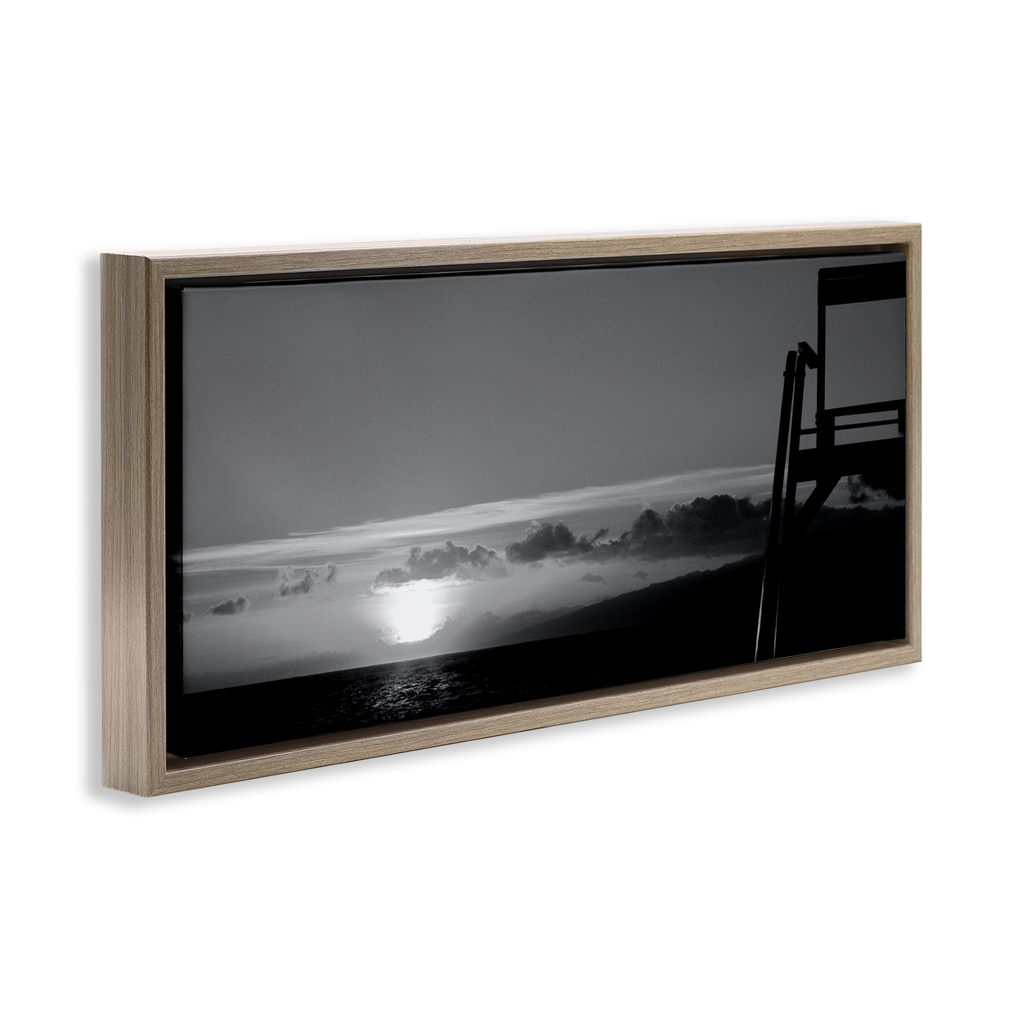 Stupell Industries Sunlit Lifeguard Station Landscape & Nature Photography Brown Floater Framed Canvas Art Print Wall Art, 31 x 14