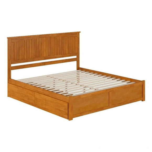 Nantucket King Wood Platform Bed with Footboard and Drawers in Light Toffee