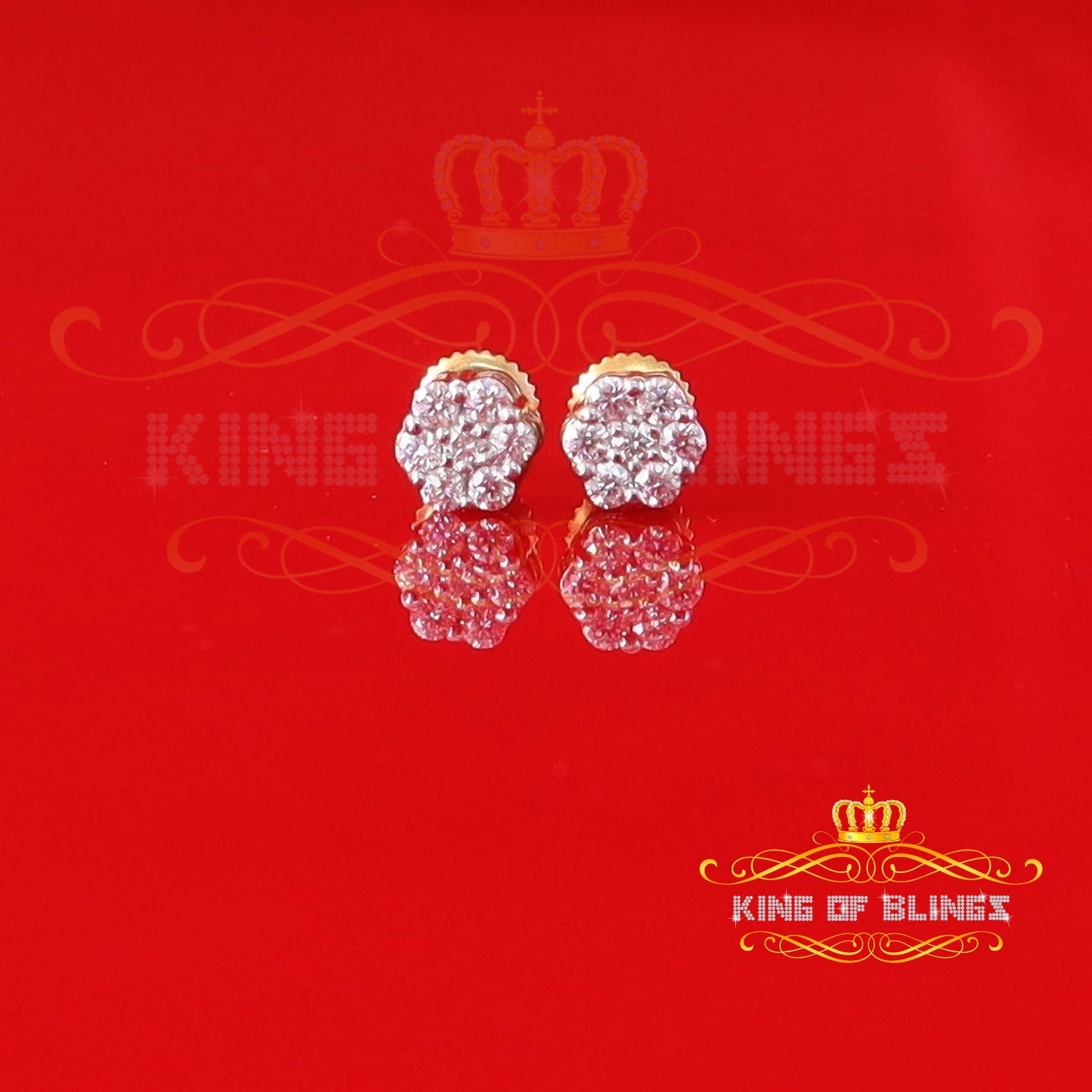 King of Bling's Men's/Women's 925 Silver Yellow 0.25ct VVS 'D' Moissanite 7 Floral Stud Earrings