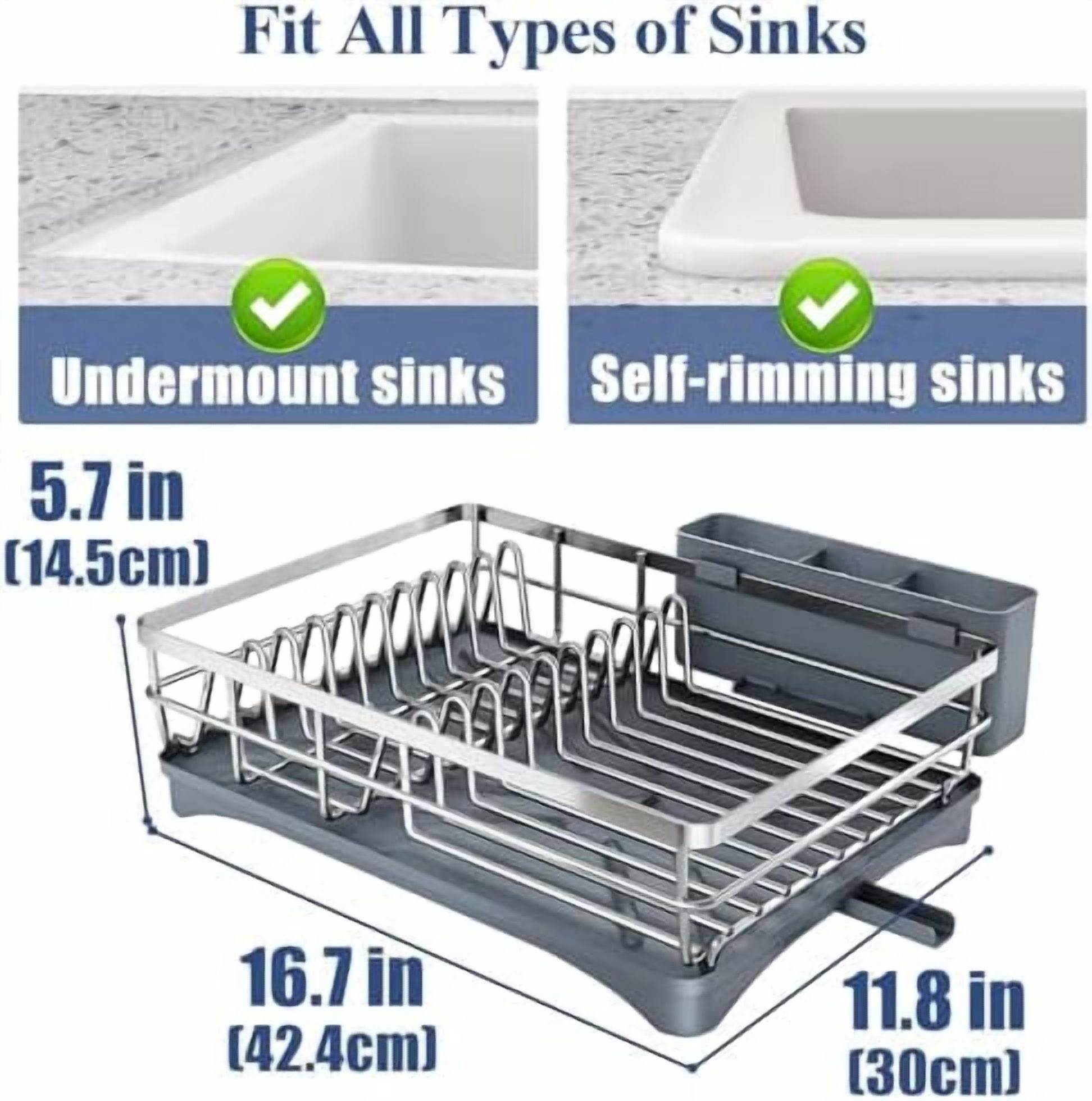 Dish Drying Rack for Kitchen Counter - Stainless Steel Dish Rack with Drainboard, Large Dish Drainer with Utensil Holder for Sink, Silver