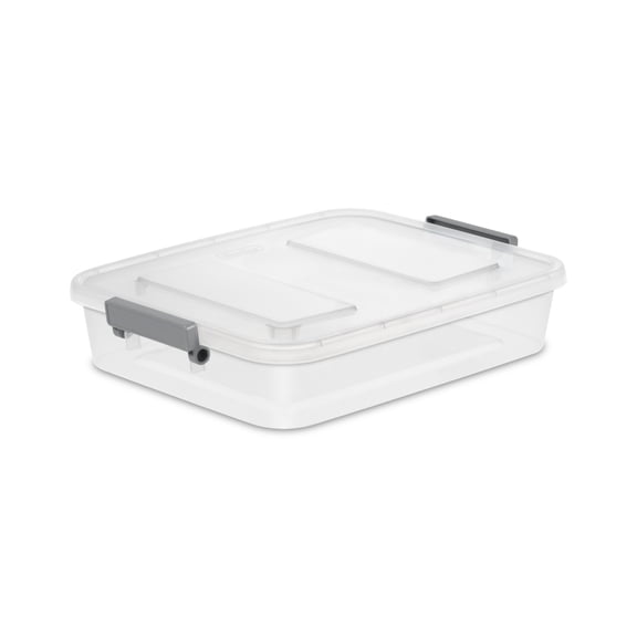 Sterilite 6.2 Quart Modular Latch Box, Clear Plastic Storage Box with Write-on ID Latches, Gray