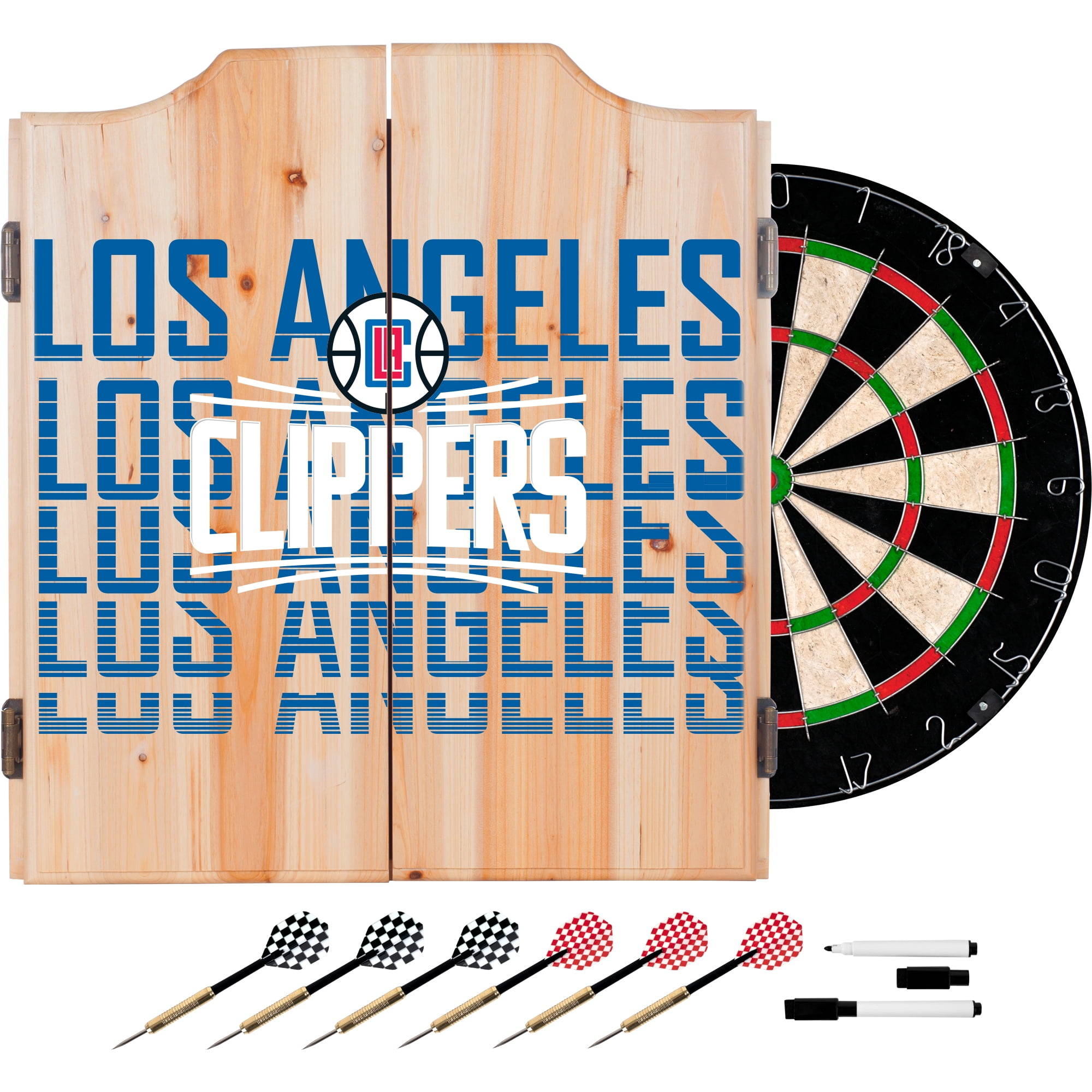NBA Dart Cabinet Set with Darts and Board City Los Angeles Clippers by Trademark Global