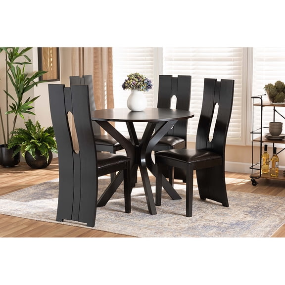 Baxton Studio Cian Modern and Contemporary Dark Brown Faux Leather Upholstered and Dark Brown Finished Wood 5-Piece