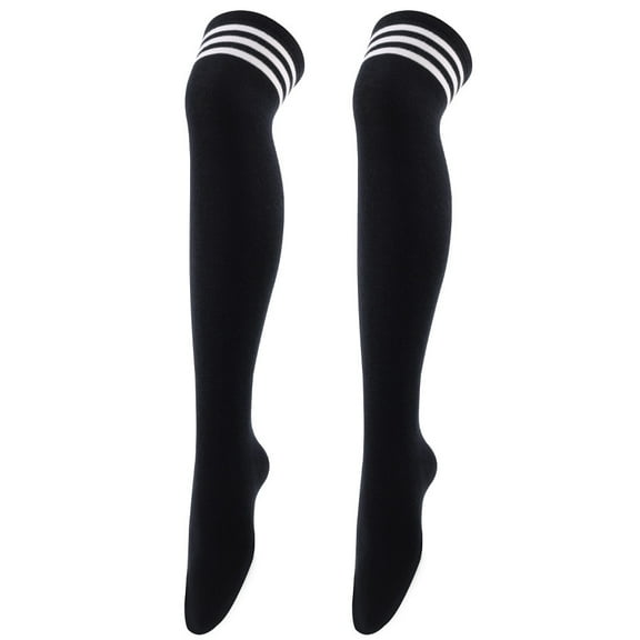 ERDOUY 2 Pairs Classic Cotton Women's Thigh High Socks Over the Knee Boot Leg Warmers,Daily Wear,Black A